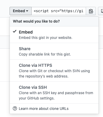 Embed's popup menu in GitHub